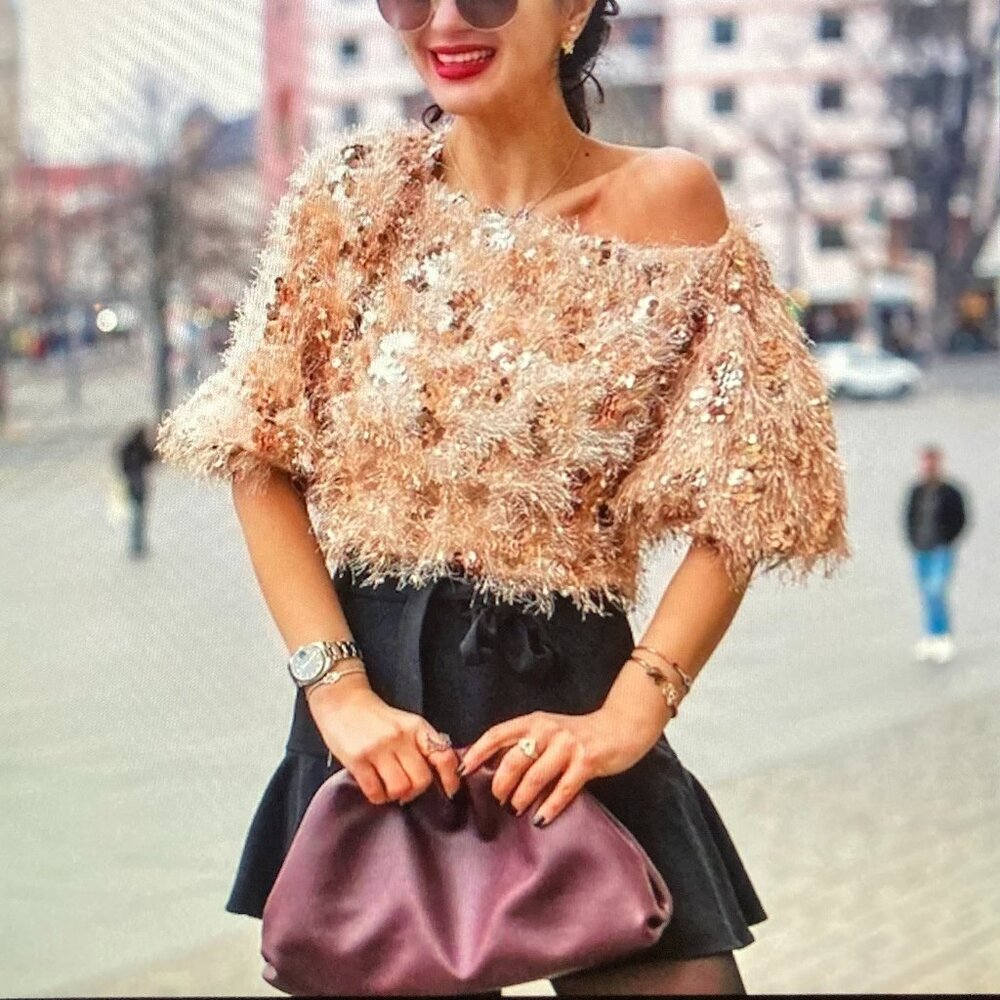 Zara Sequin Crop Top Women Size Medium